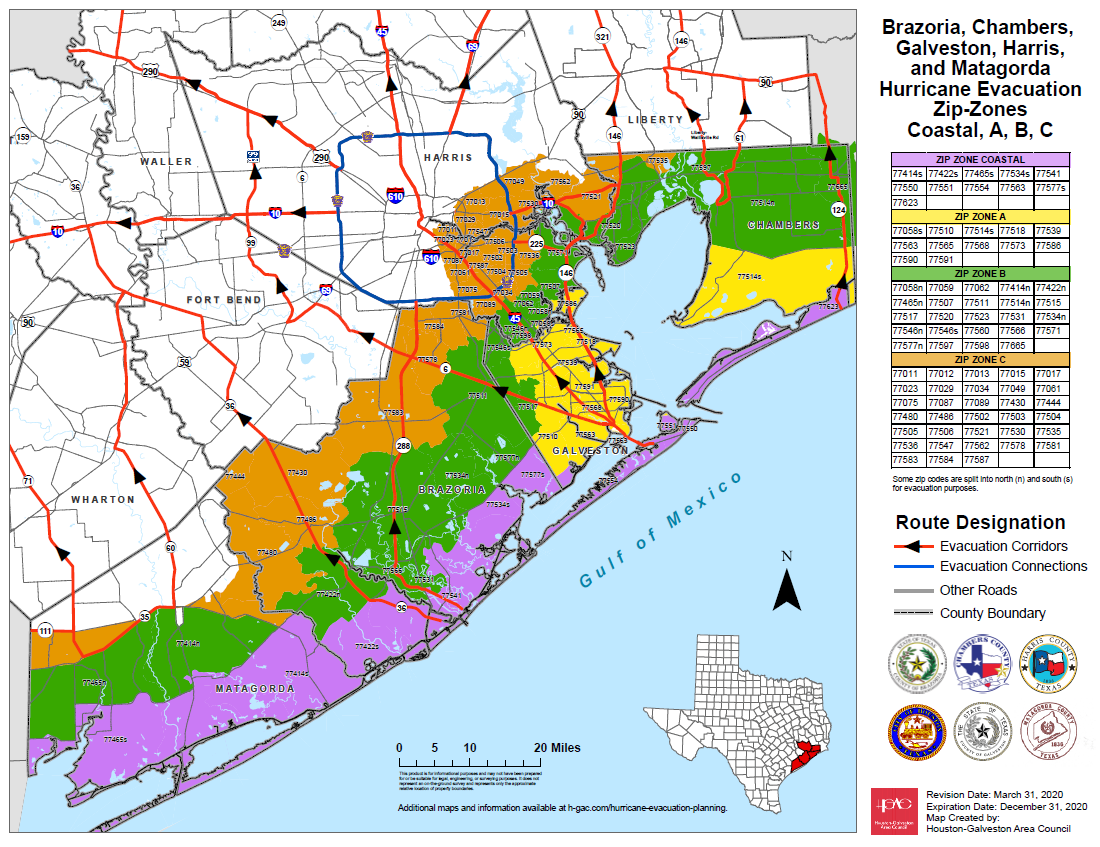 Voluntary Evacuation For Zip Zones A and B in Harris County.