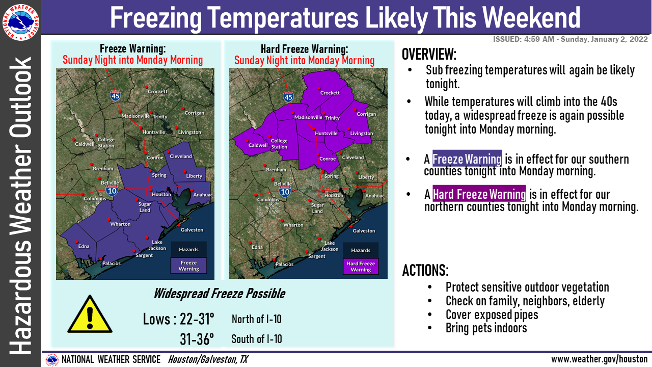 Map shows Freeze Warning for Harris County until Monday morning