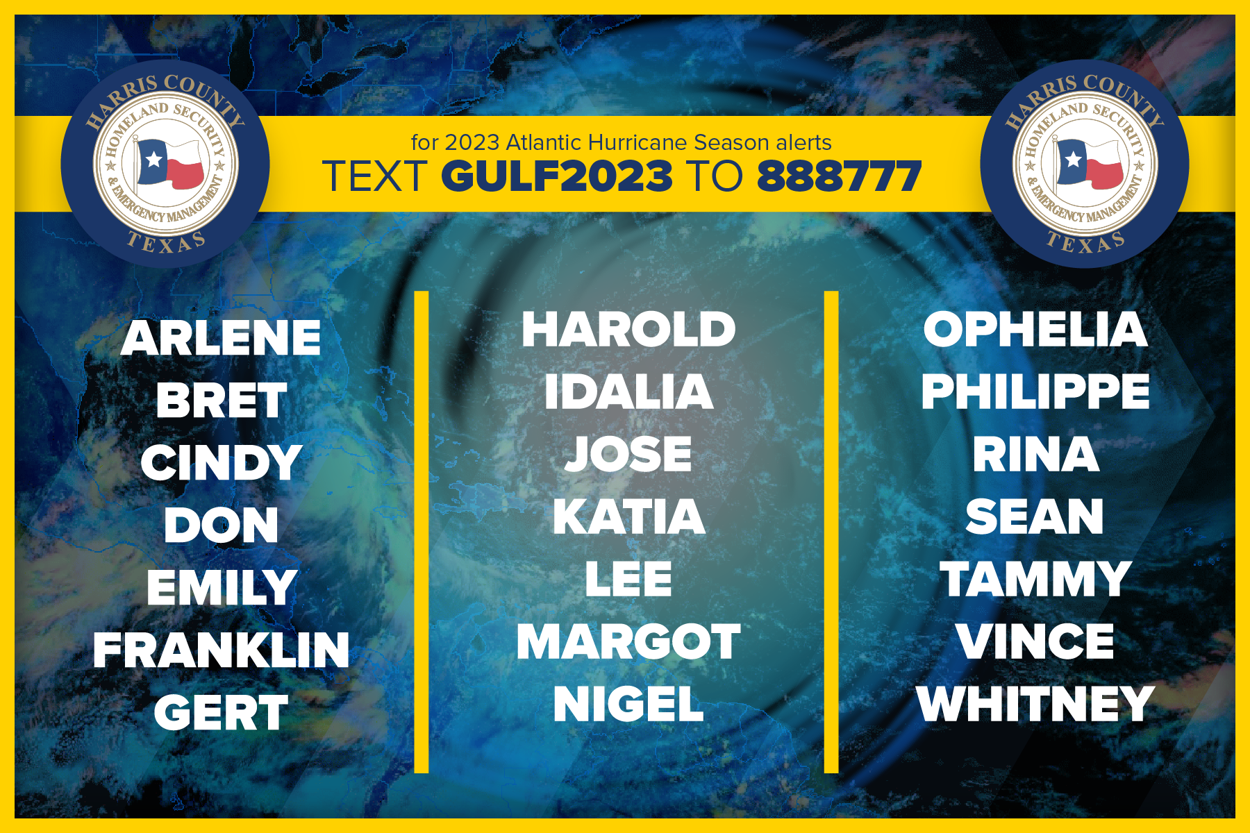 Image with a list of the 2023 Atlantic Hurricane Season Names